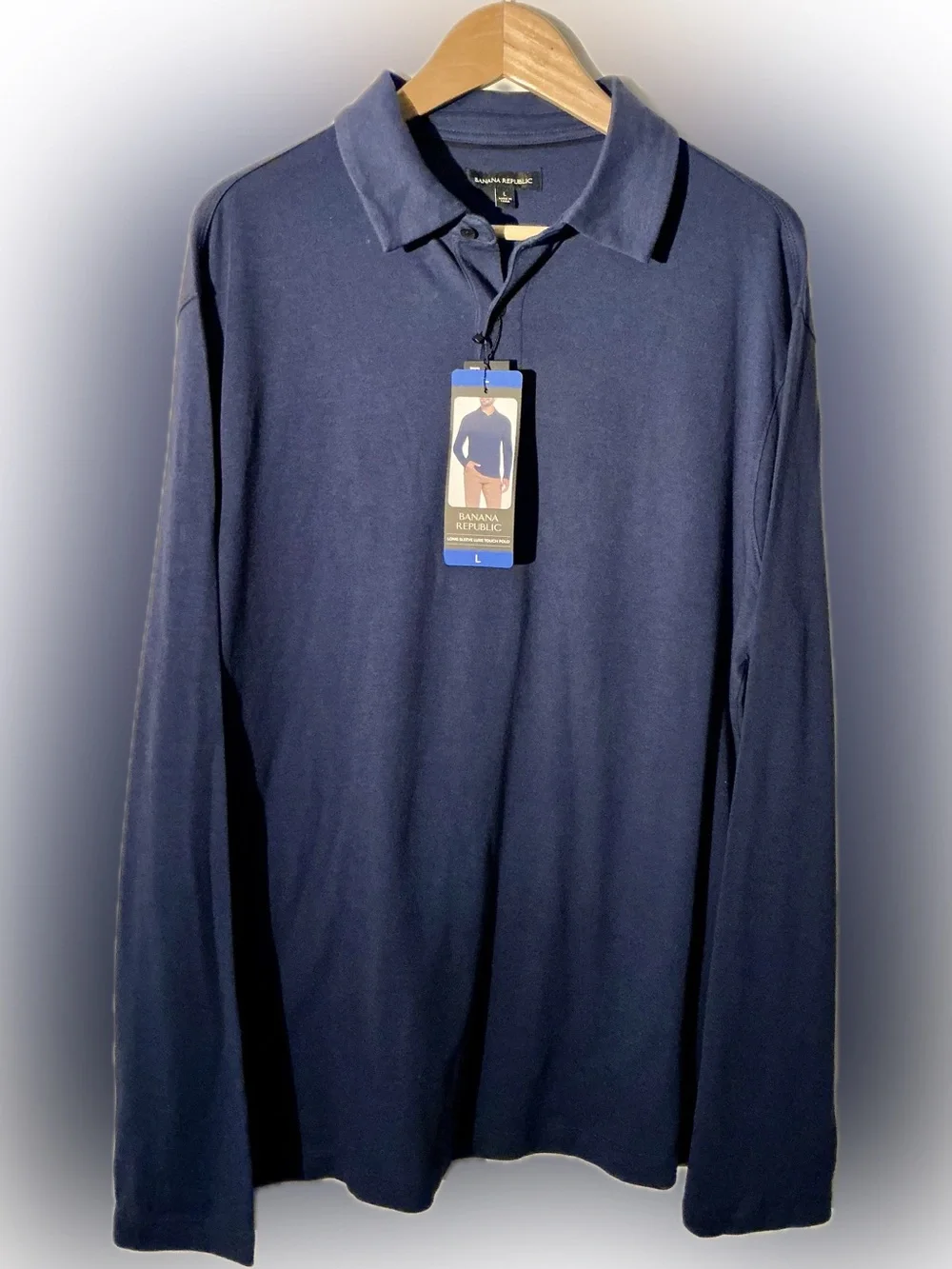 NWT Banana Republic Men's Long-Sleeve Polo in Deep Navy Preppy School
